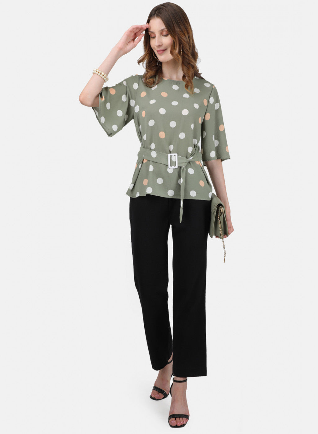 Womens Light Green Printed Top