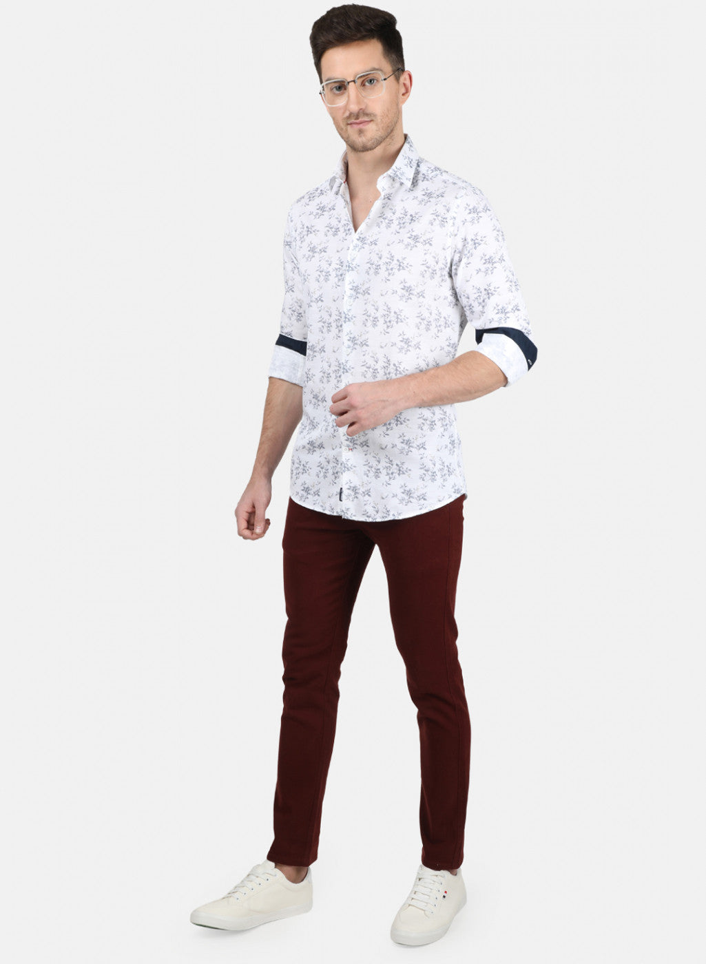 Mens White Printed Shirt
