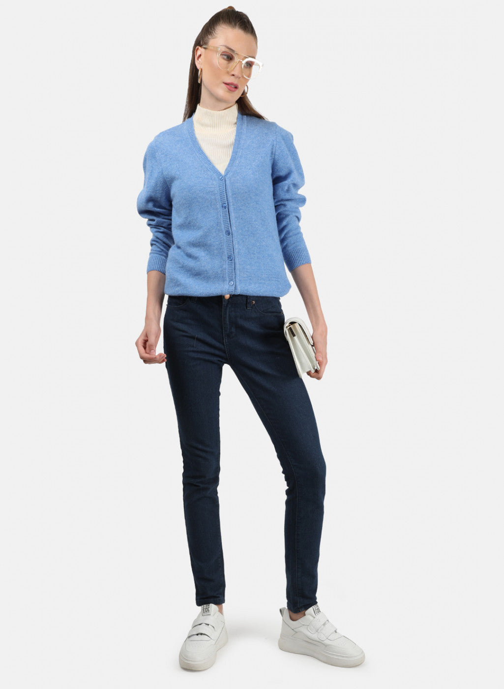 Women Blue Solid Cardigan