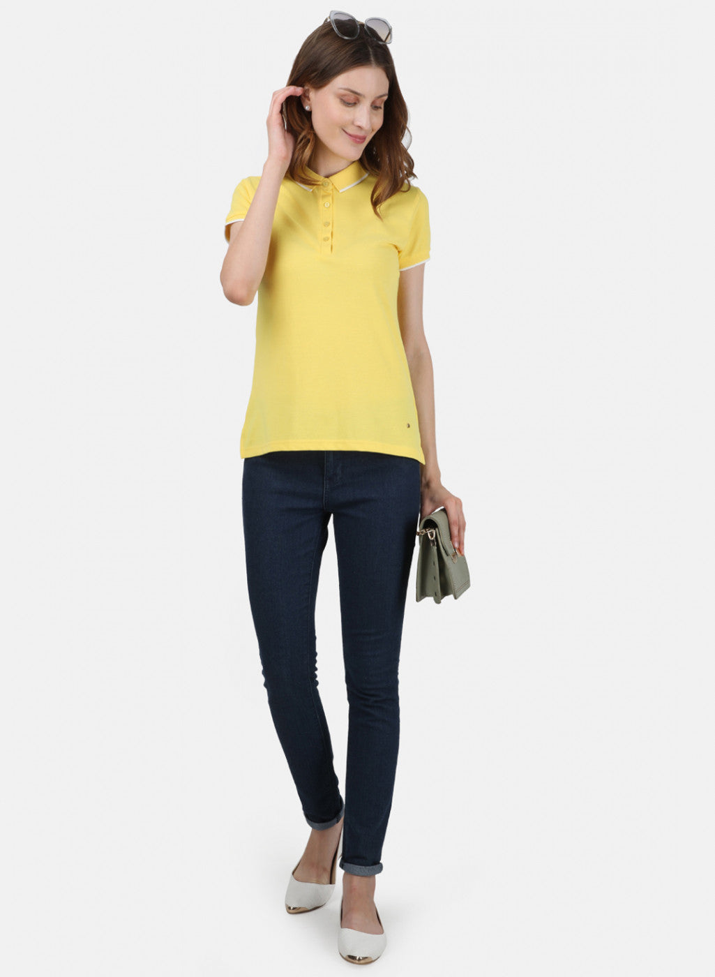 Womens Yellow Plain T-Shirt