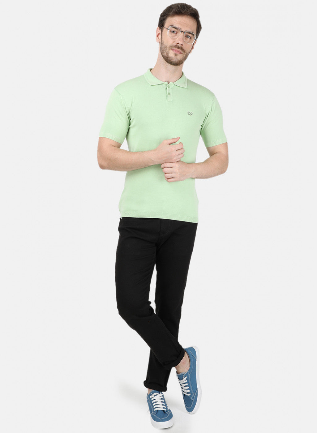 Mens Light Green Plain T-Shirt