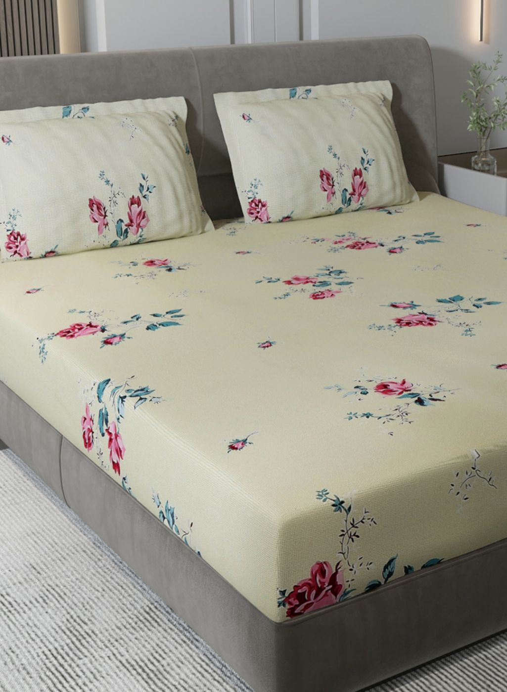120TC Pure Cotton Queen Bedsheet with 2 Pillow Covers
