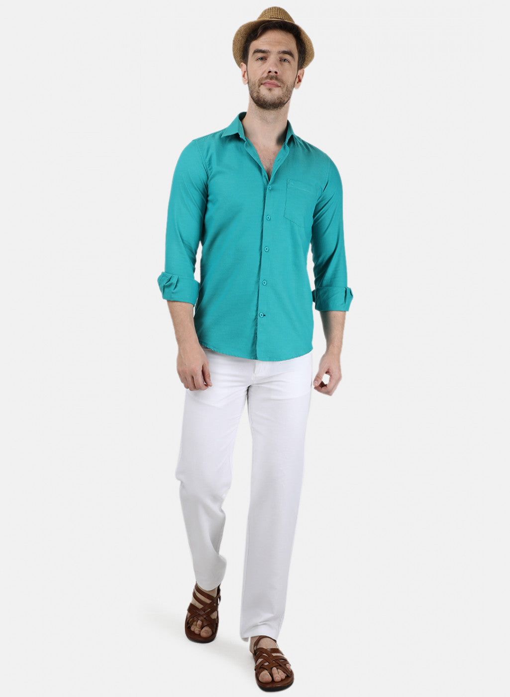 Mens Sea Green Solid Shirts