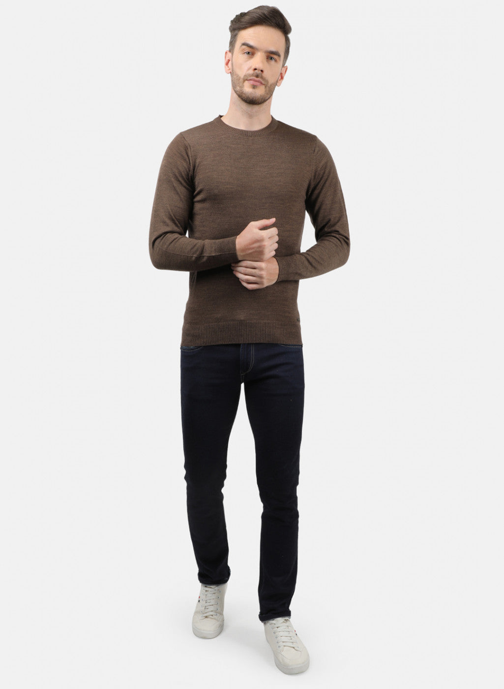 Men Brown Solid Pullover
