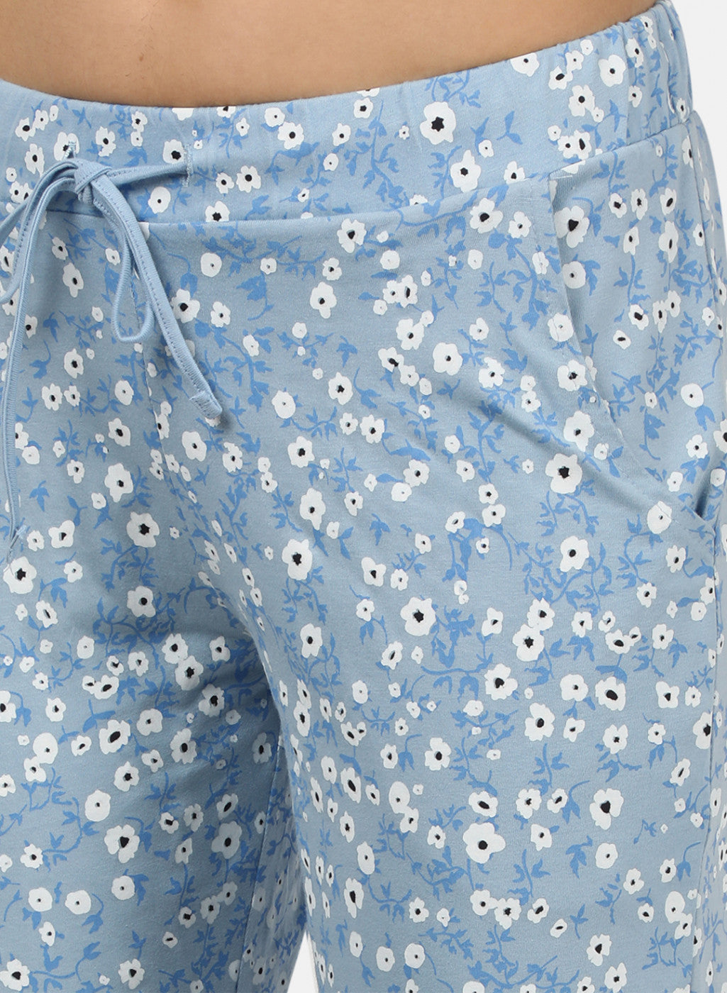 Womens Off White & Blue Printed Lower Sets
