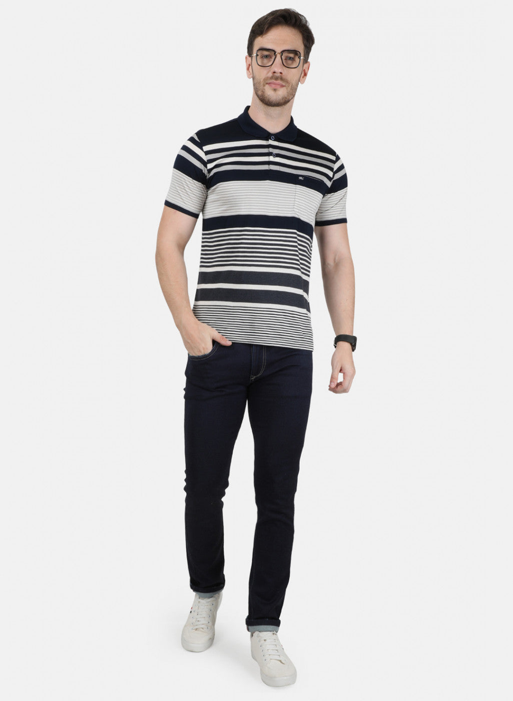 Mens NAvy Blue Stripe Collar T-Shirts