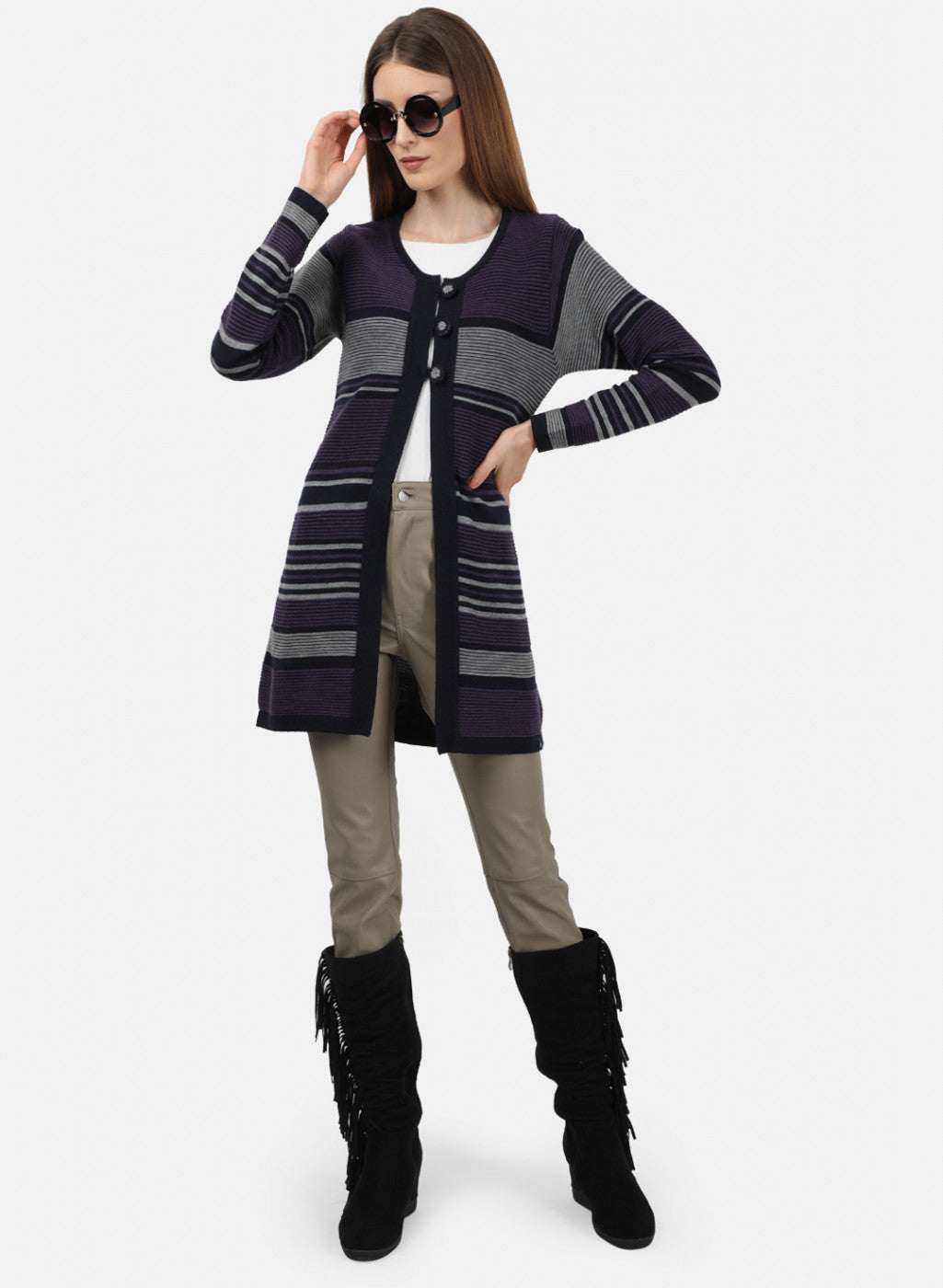 Women Purple Solid Cardigan