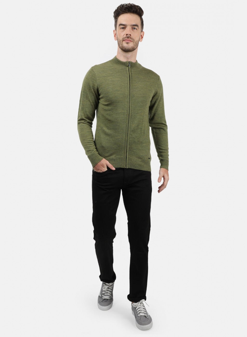 Men Olive Solid Pullover