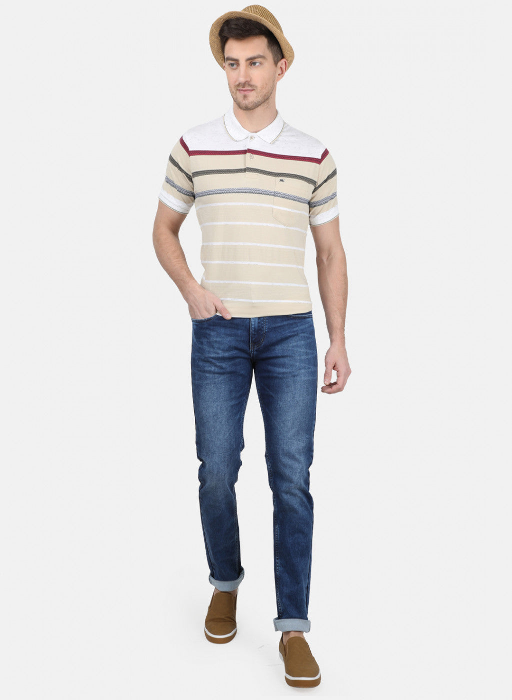 Mens Beige Stripe T-Shirt