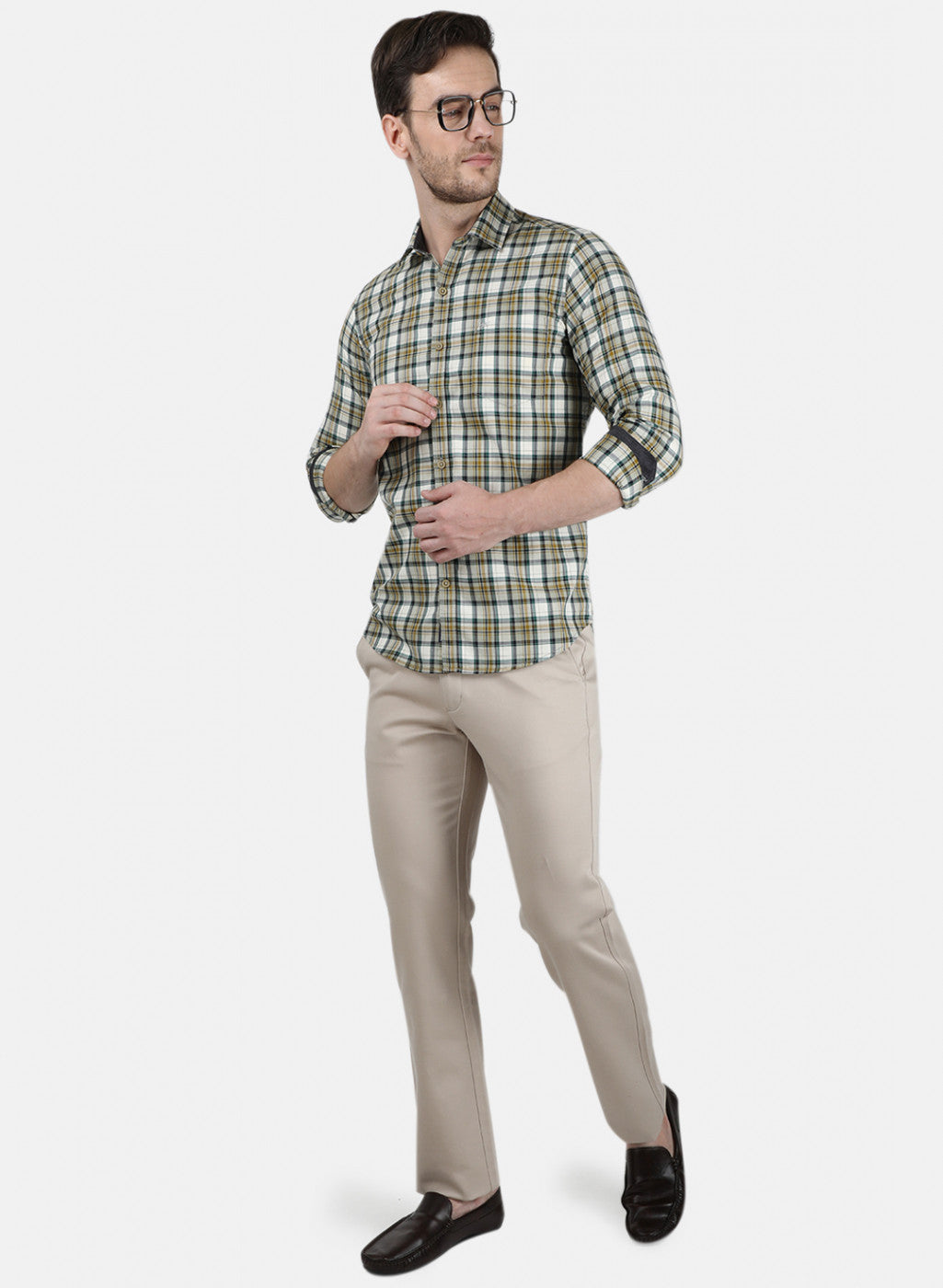 Mens Beige Check Shirt