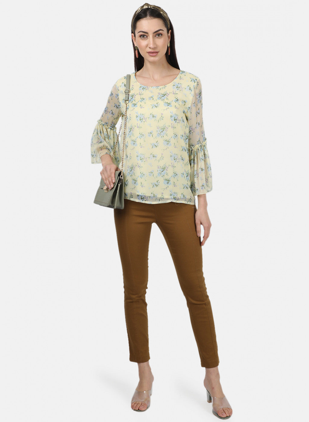 Womens Yellow Printed Tops