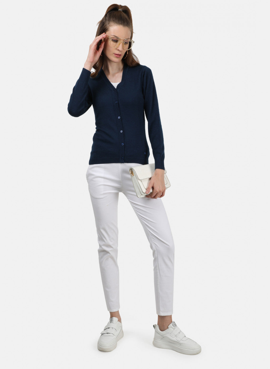 Women NAvy Blue Solid Cardigan