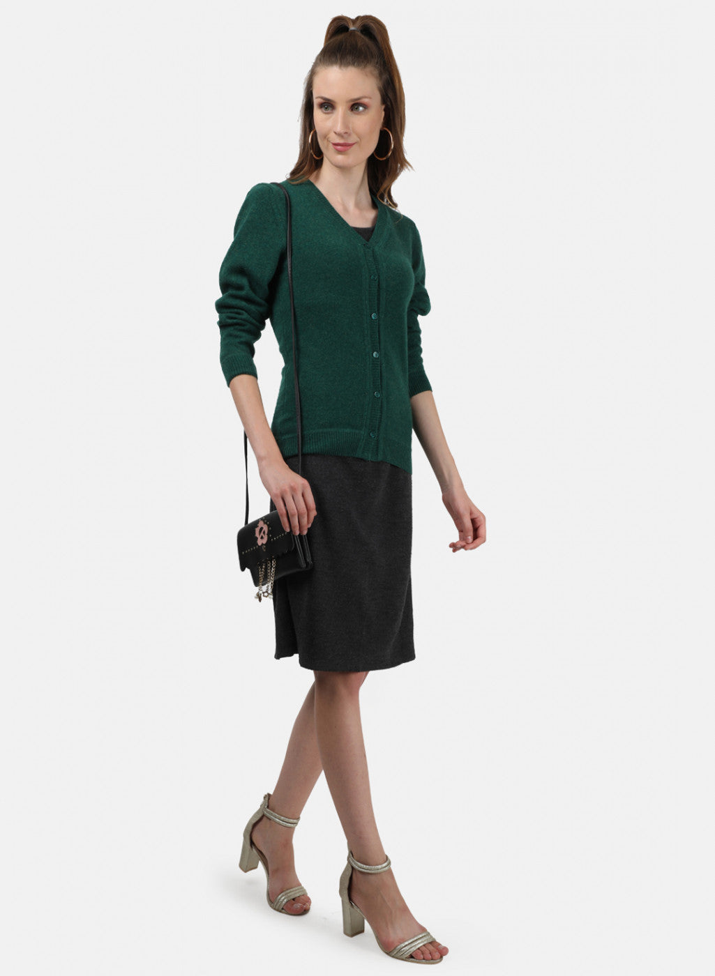 Women Green Solid Cardigan