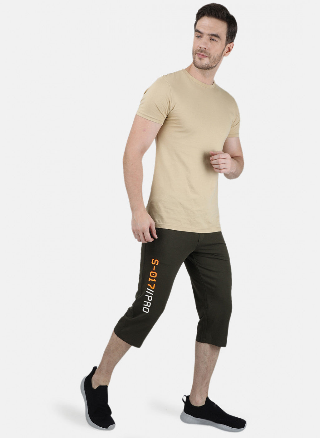Mens Olive Printed Capri