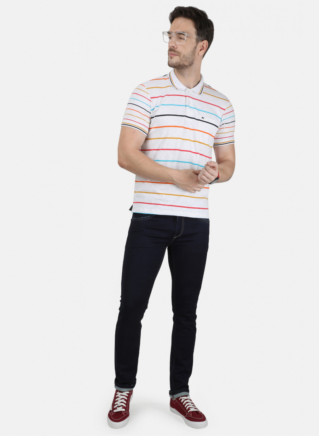Mens White Stripe Collar T-Shirts