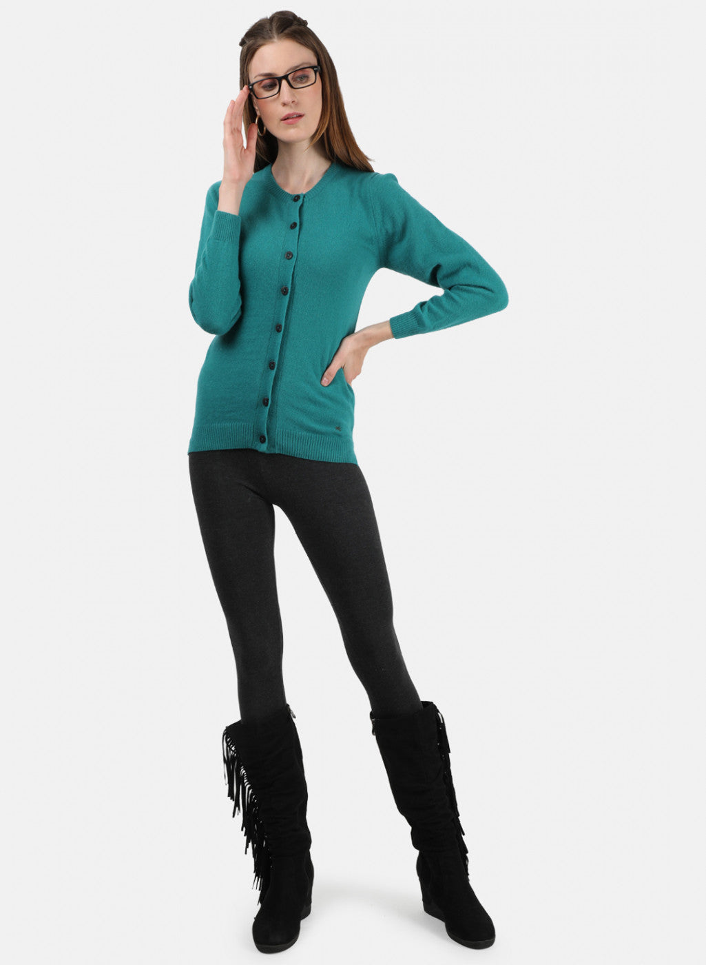 Women Sea Green Solid Cardigan