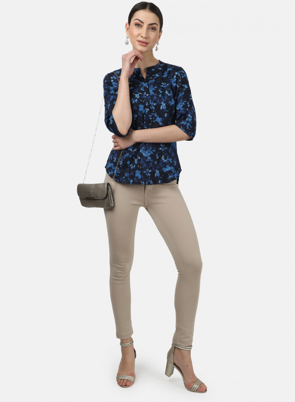 Womens Navy Blue Printed Tops