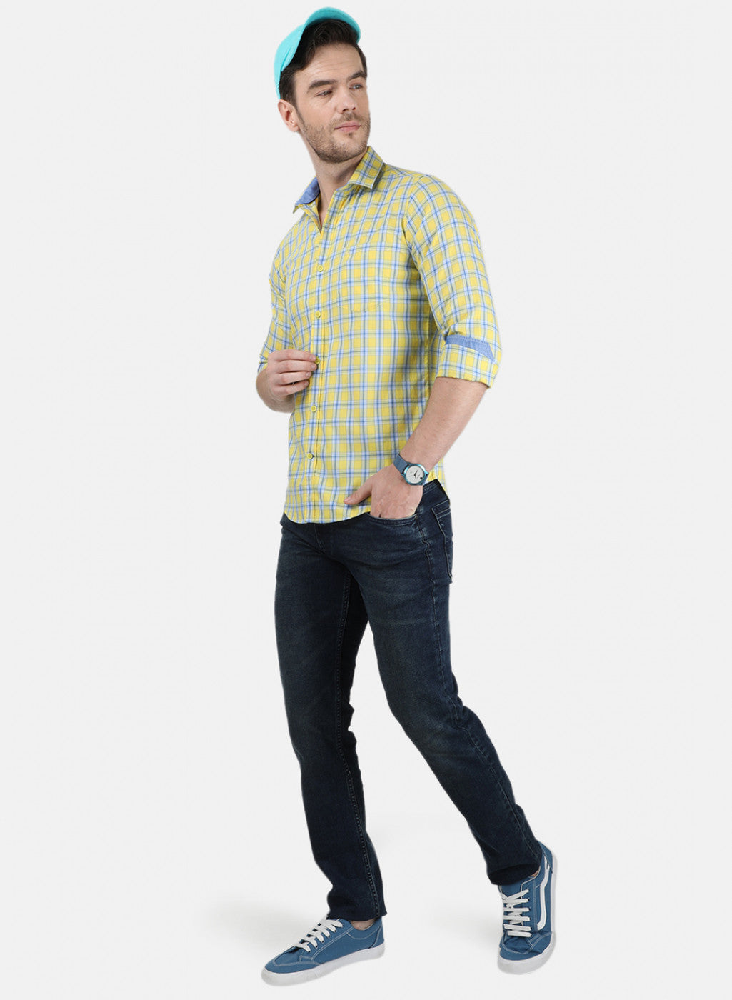 Mens Yellow Check Shirt