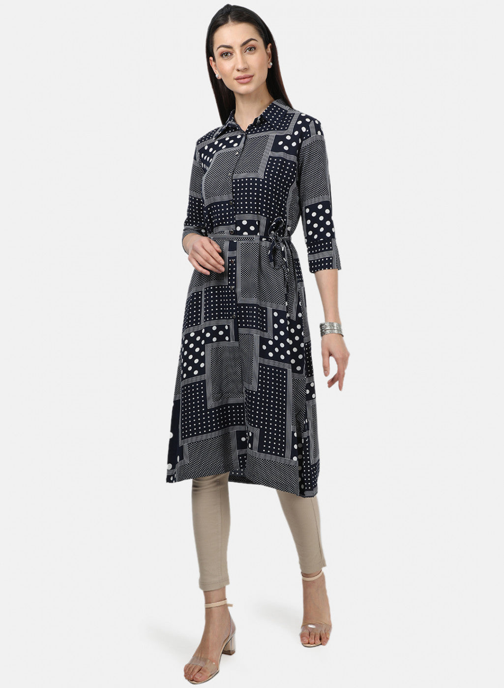 Womens Navy Blue Printed Tunics