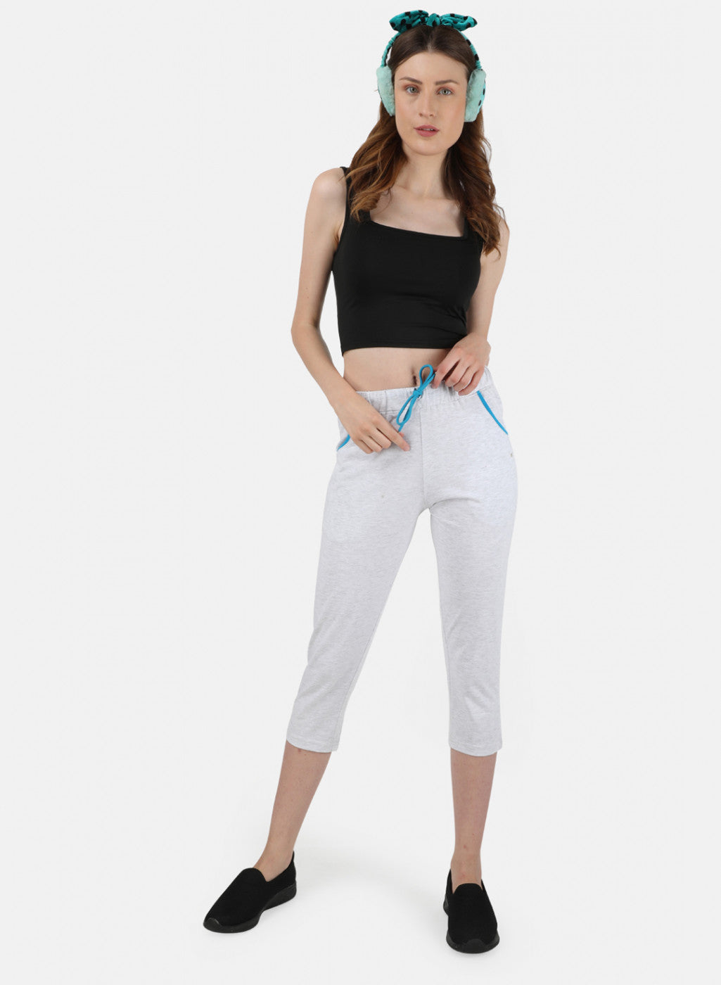 Womens Grey Regular Capri