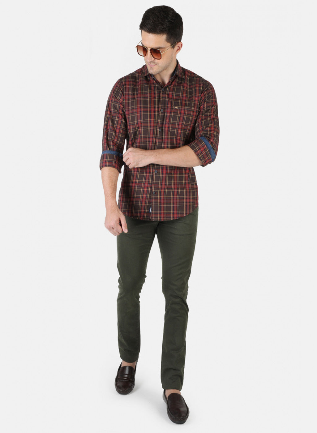 Men Brown Check Shirt