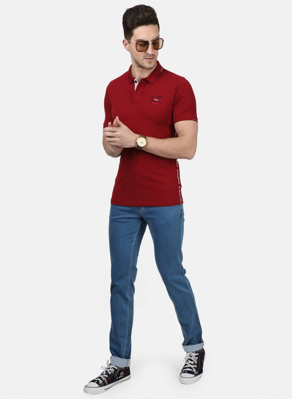 Mens Maroon Plain T-Shirts
