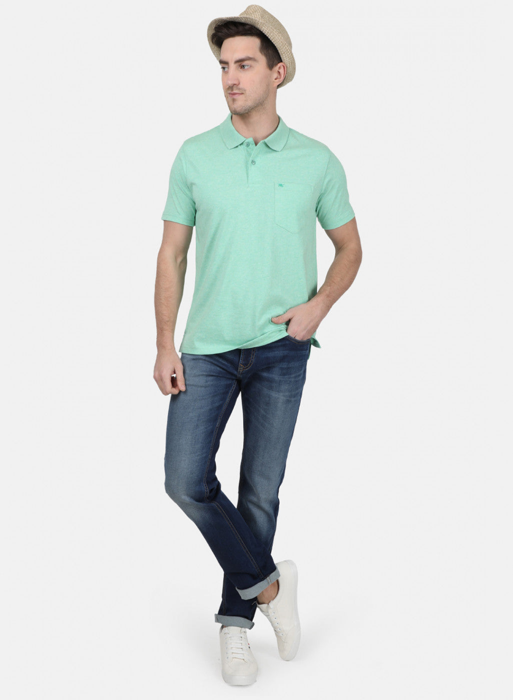 Mens Light Green Plain T-Shirt