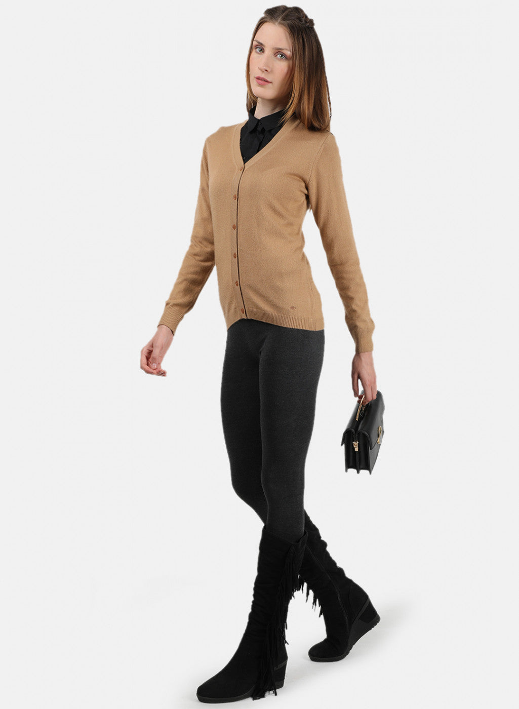 Women Brown Solid Cardigan
