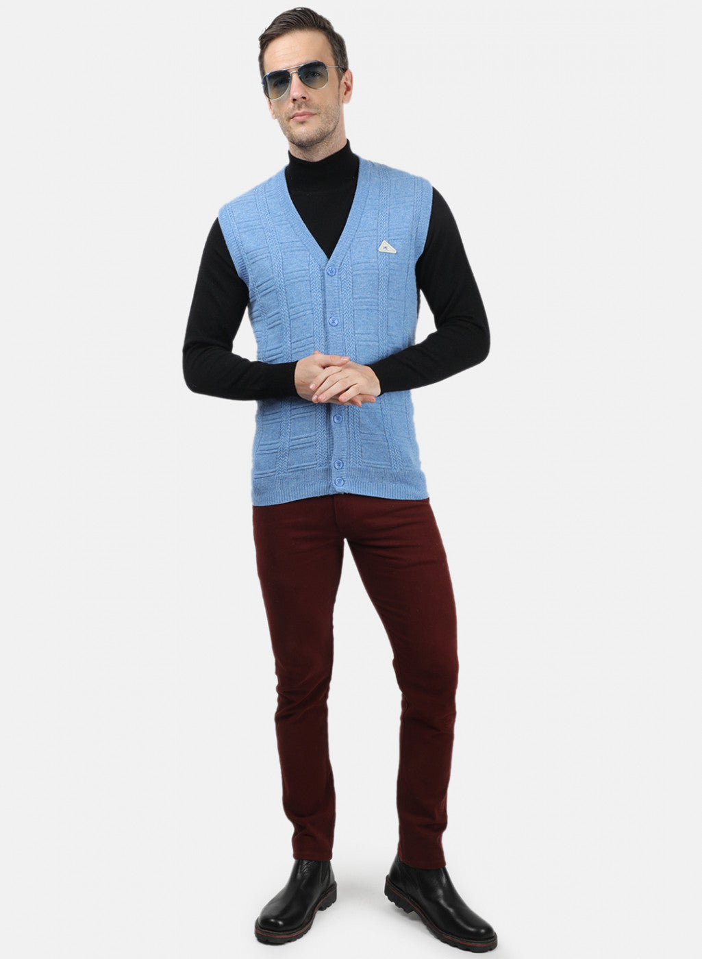 Men Blue Self Design Cardigan