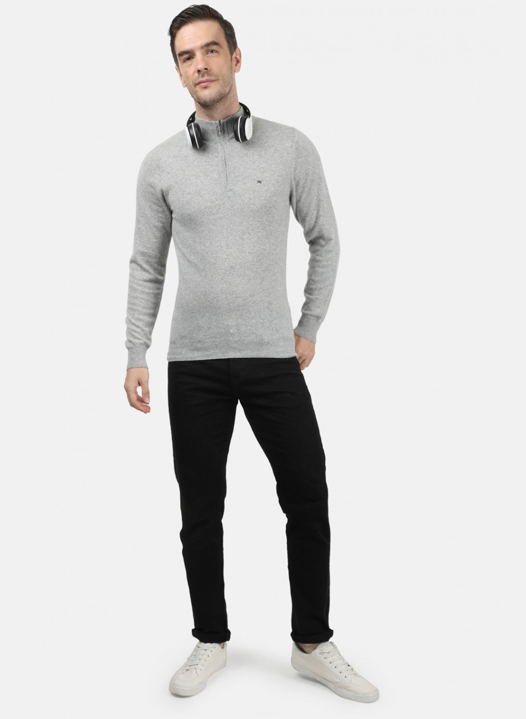 Men Light Grey Solid Pullover