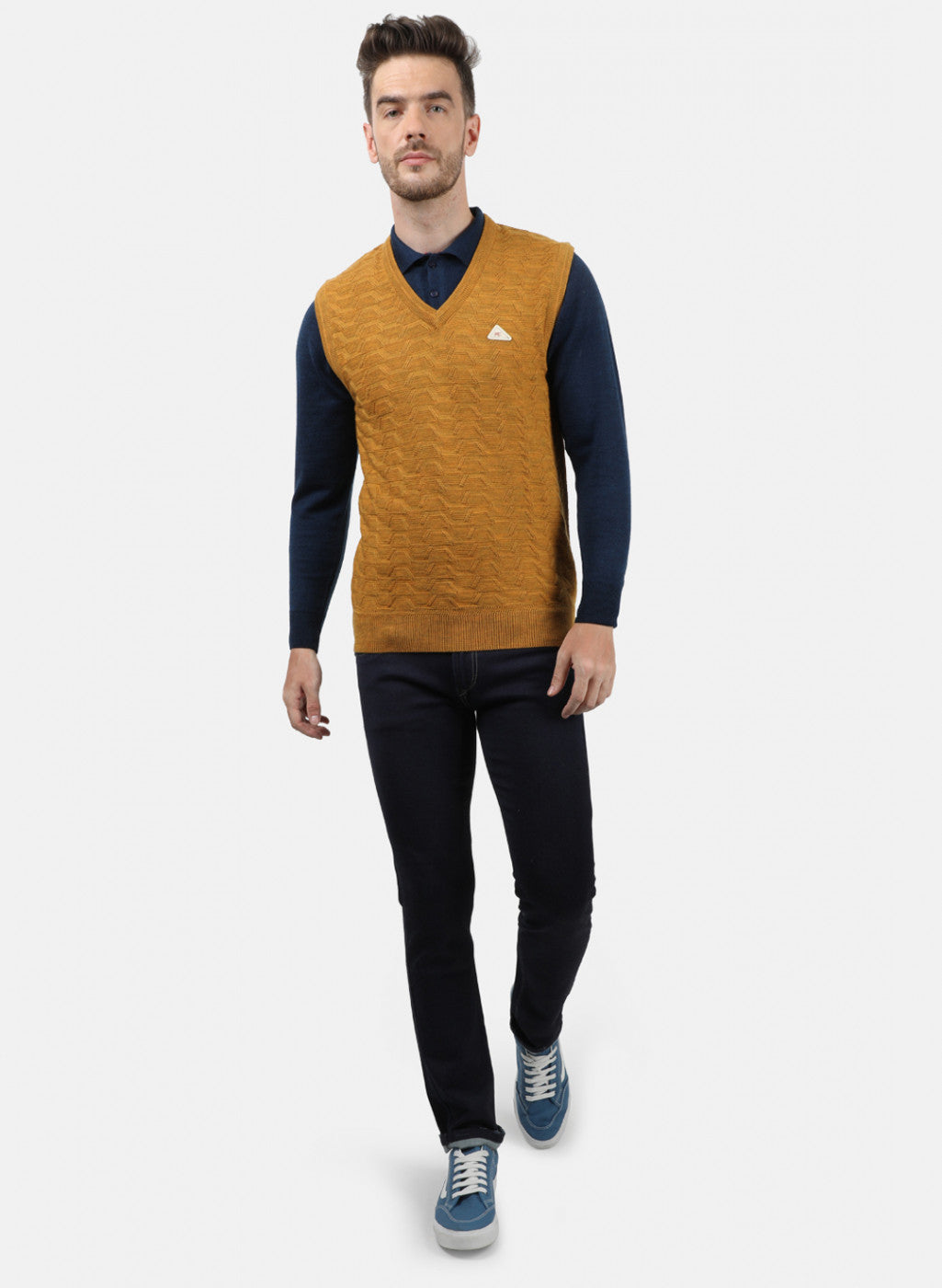 Men Gold Self Sweater