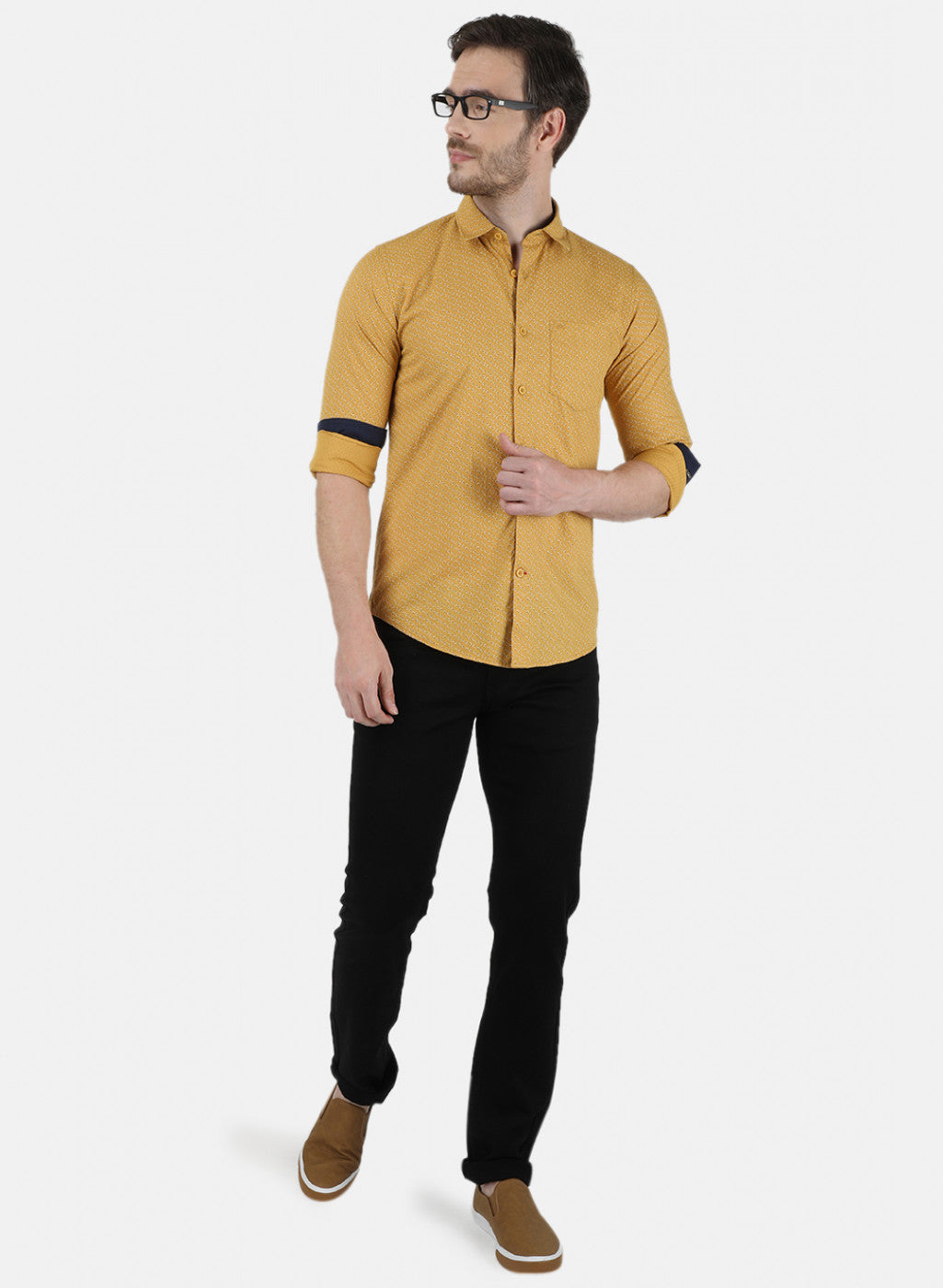 Mens Mustard Printed Shirt