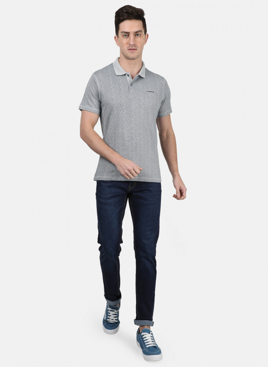 Mens Grey Printed T-Shirt