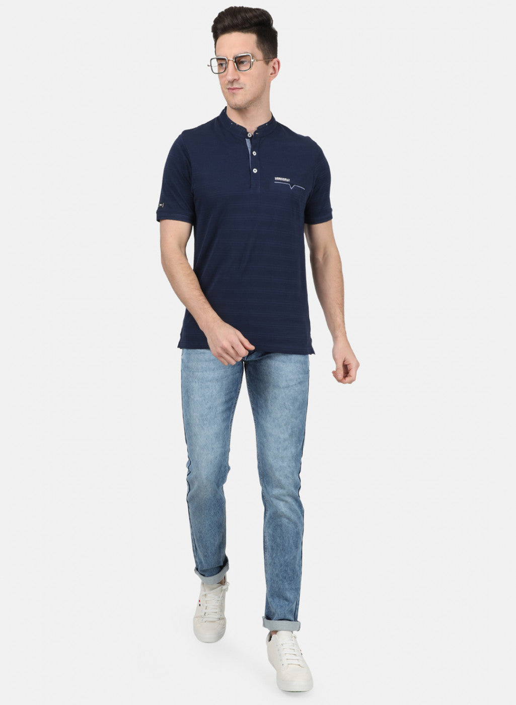 Mens Blue Jaquard T-Shirt