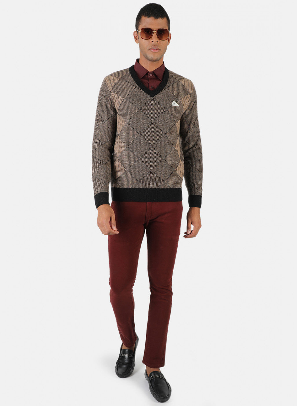 Men Brown & Black Solid Pullover