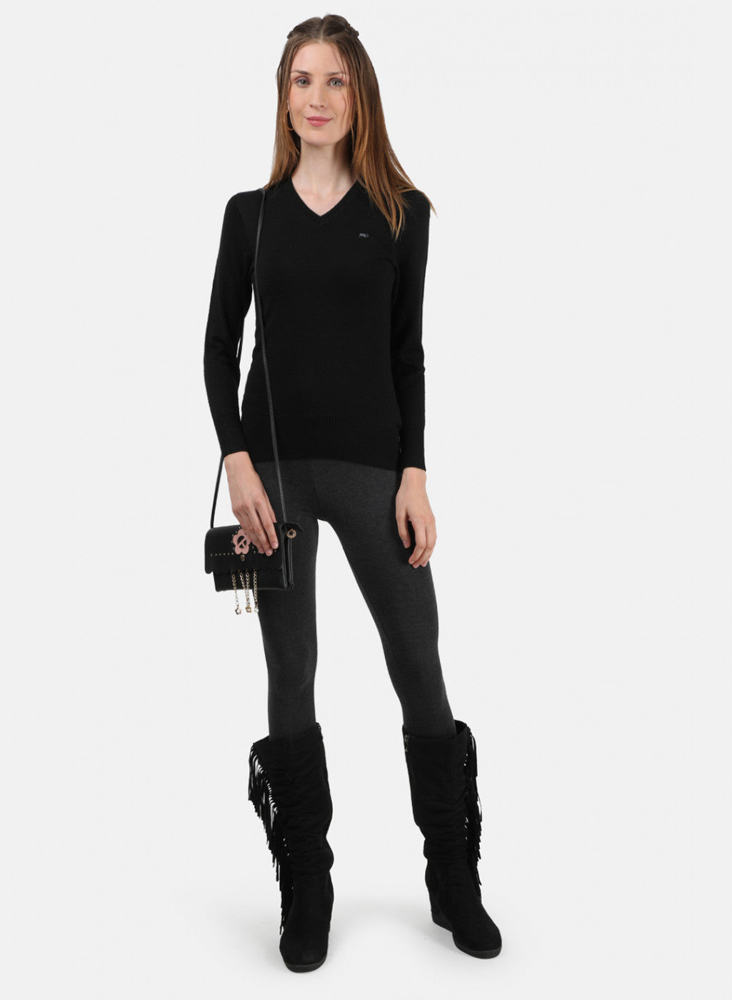 Women Black V Neck Top