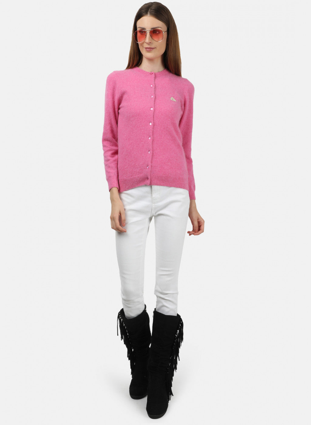 Women Pink Solid Cardigan