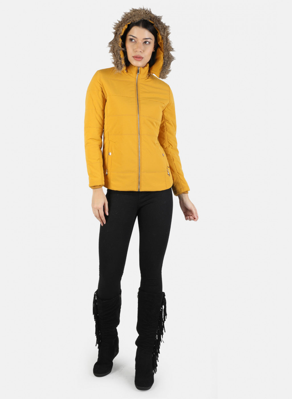 Women Mustard Plain Jacket