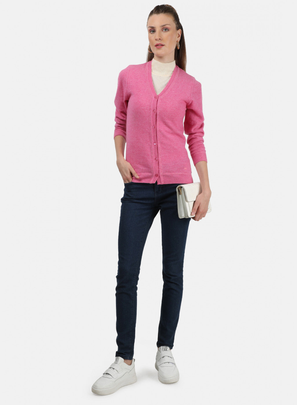 Women Pink Solid Cardigan