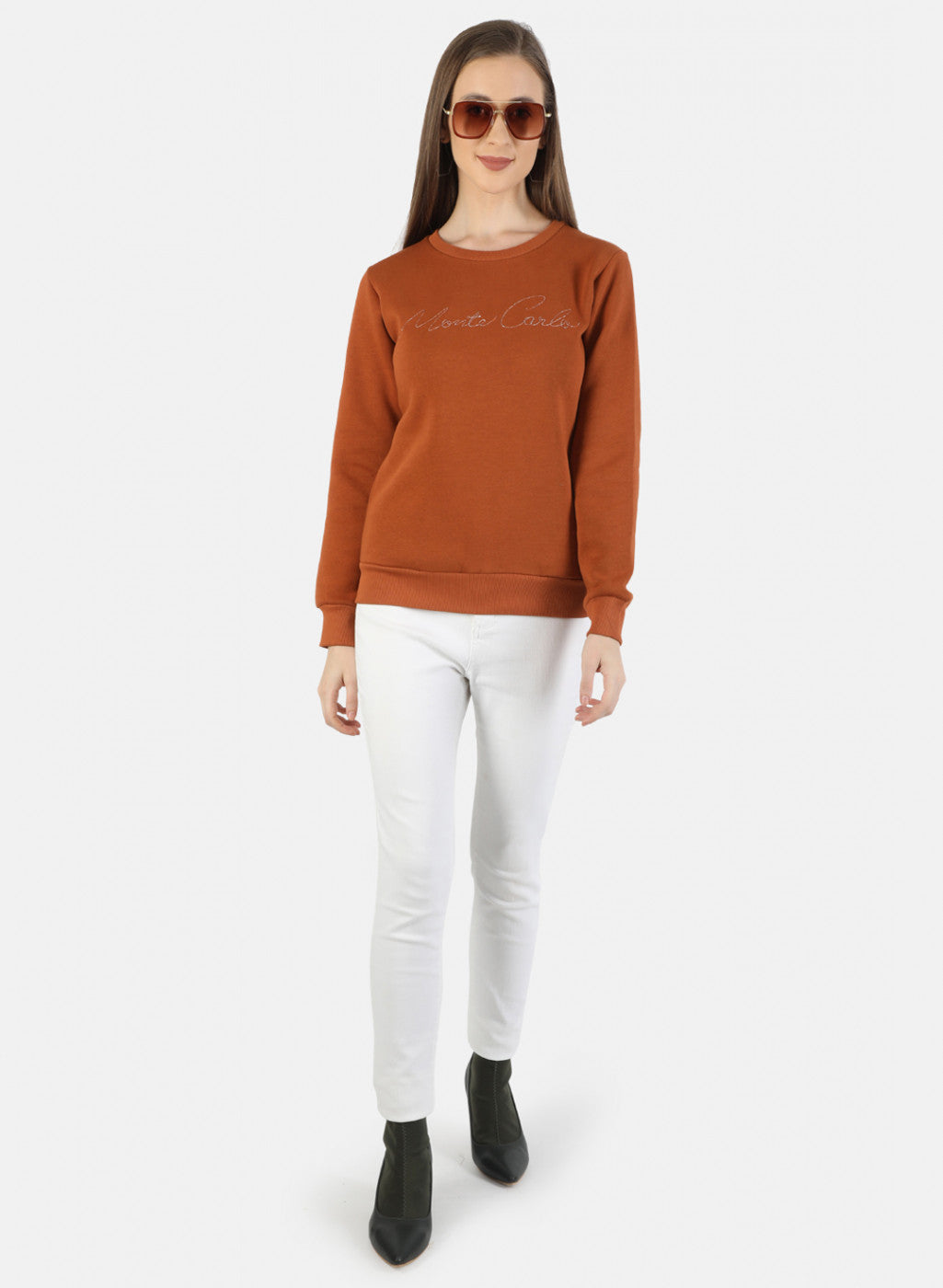 Women Brown Embroidered Sweatshirt
