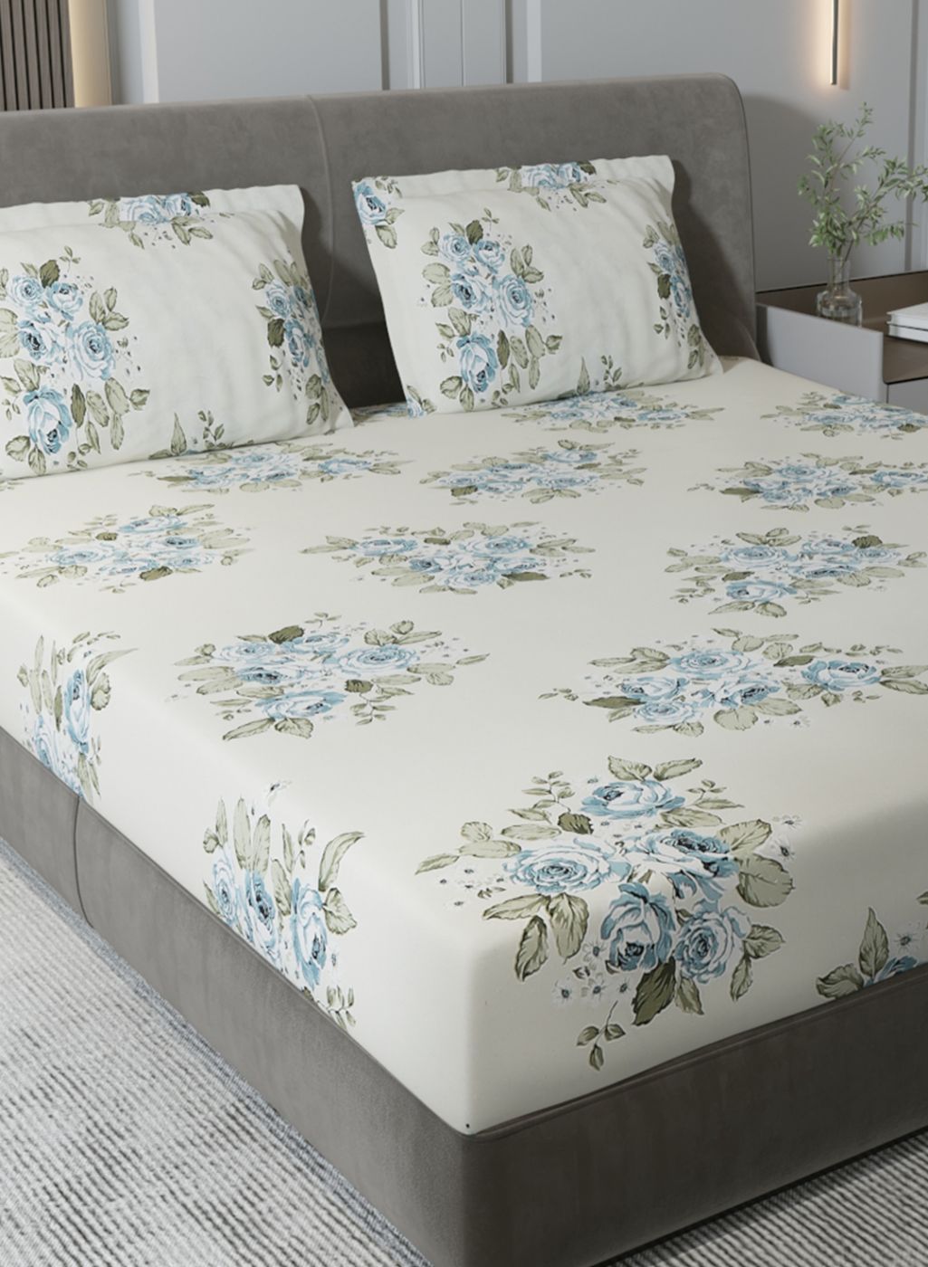 120TC Pure Cotton Queen Bedsheet with 2 Pillow Covers