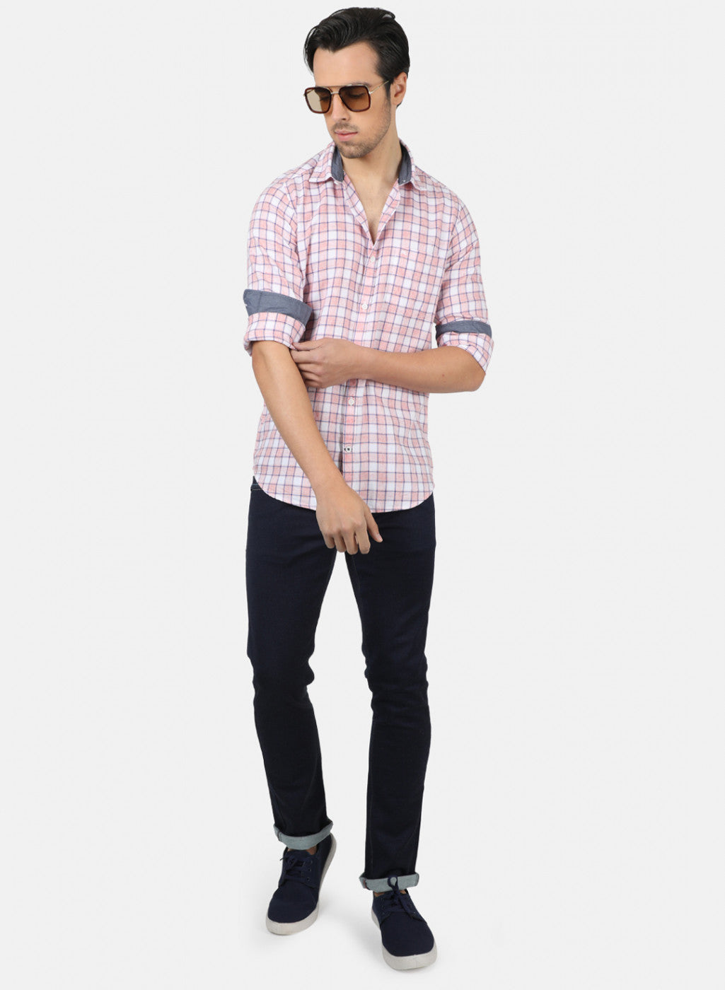 Men Pink & White Check Shirts