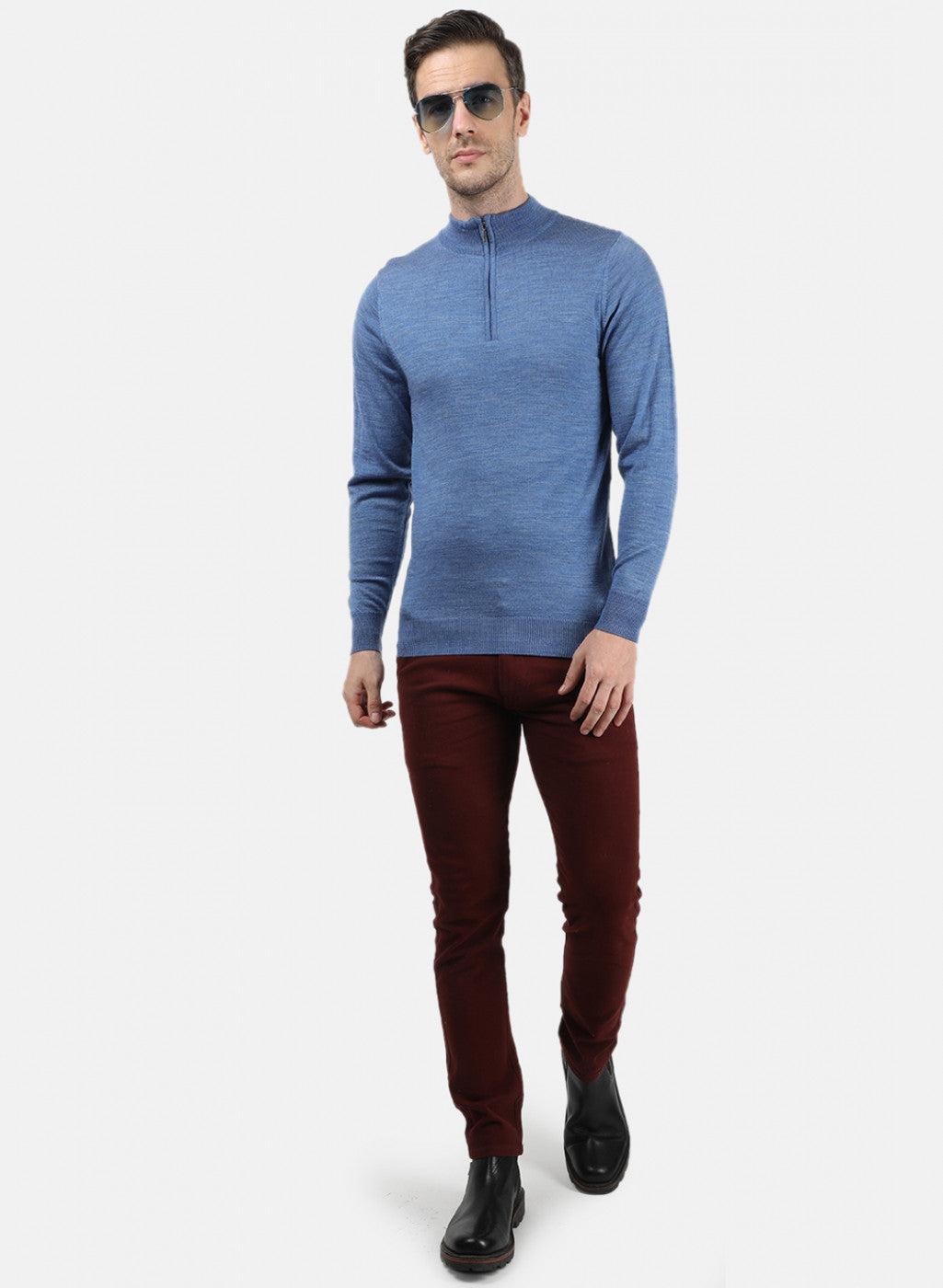 Men Blue Solid Pullover