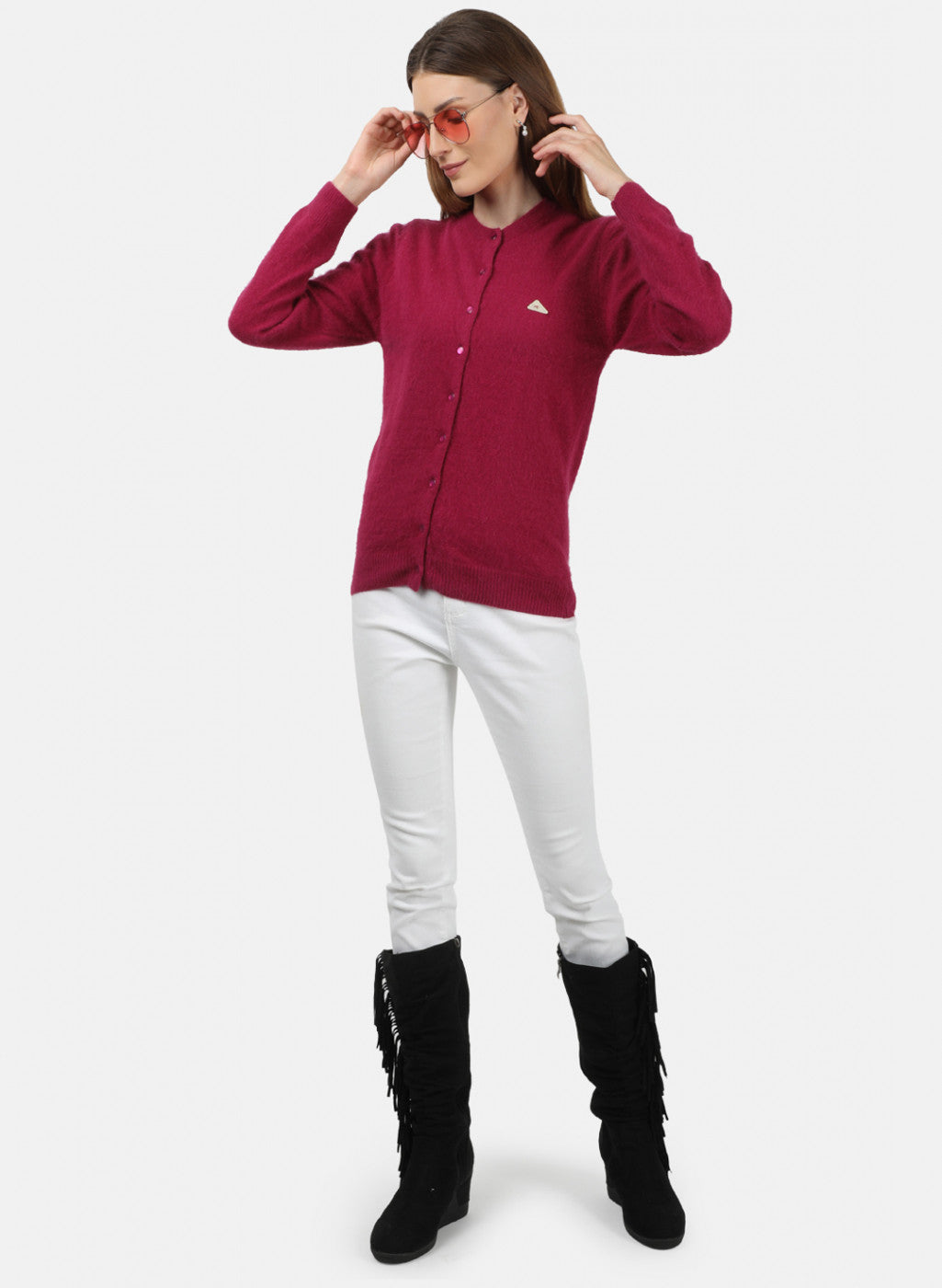 Women Dark Pink Solid Cardigan