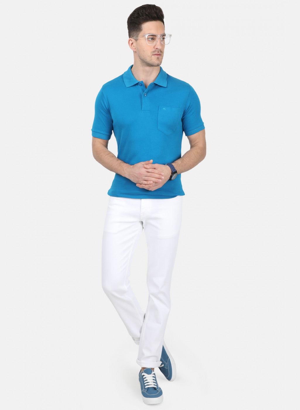 Mens Blue Plain T-Shirt