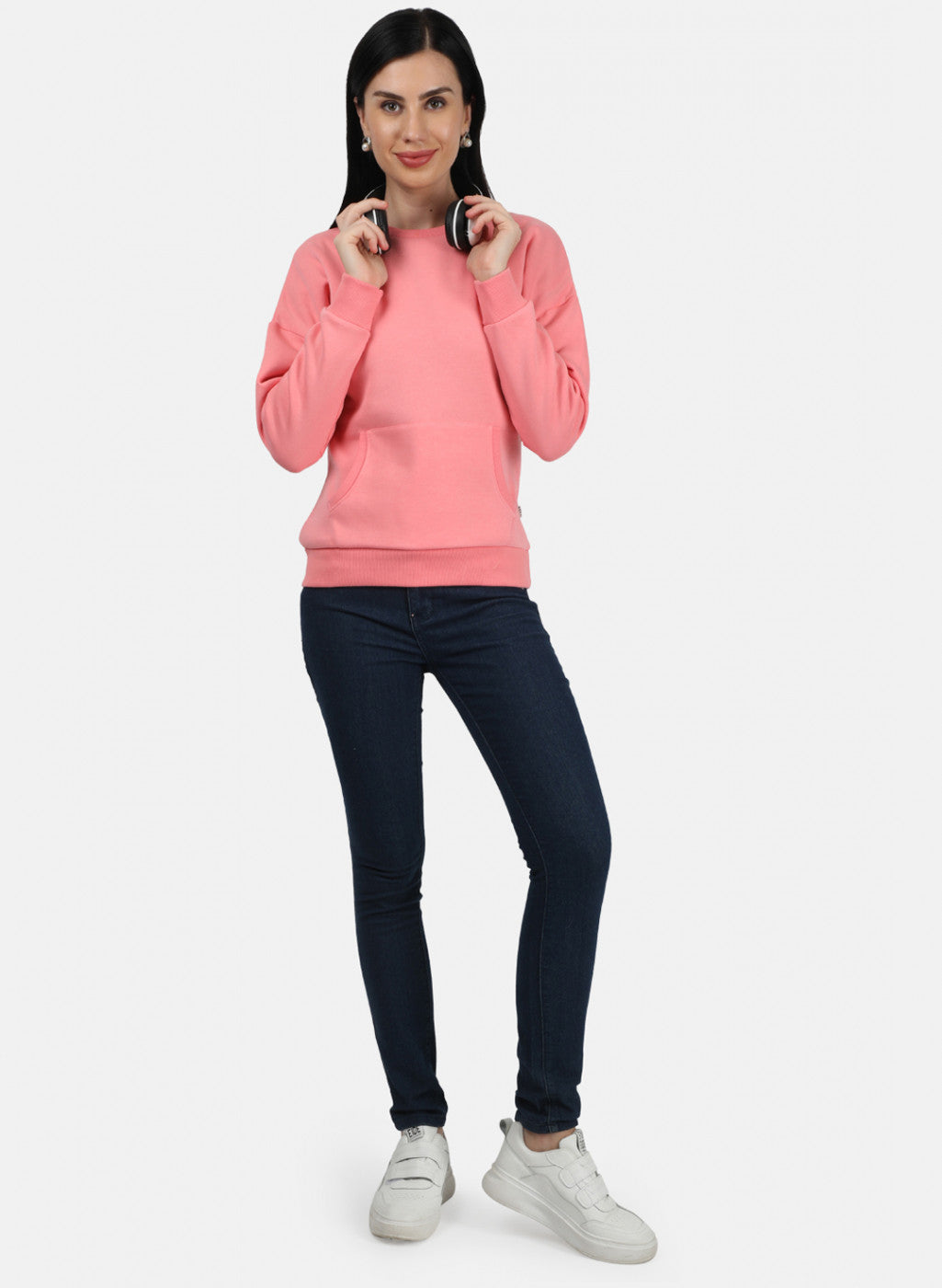 Women Peach Plain Sweatshirt