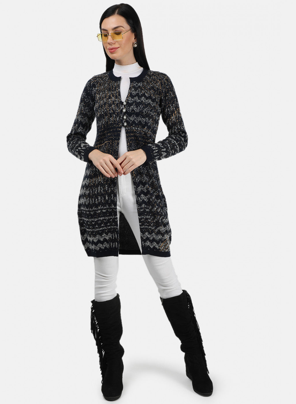 Women Navy Blue Solid Cardigan