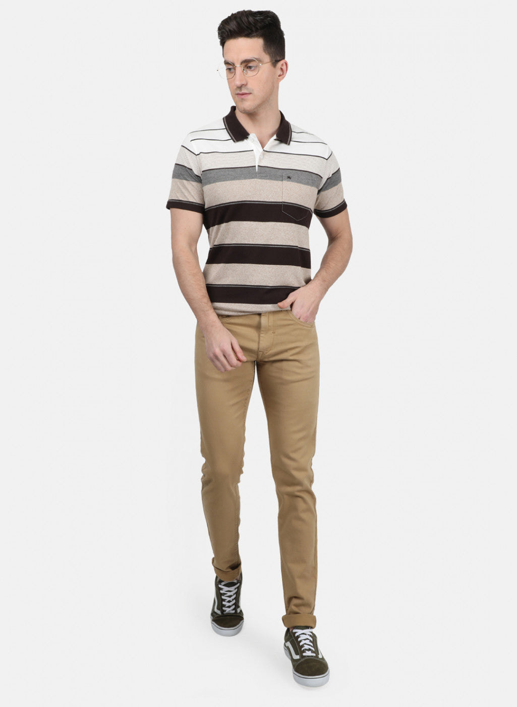 Mens Beige Stripe T-Shirt