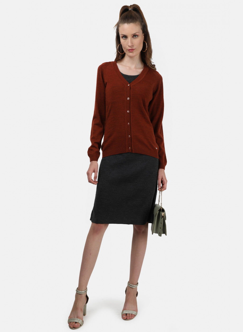 Women Brown Solid Cardigan