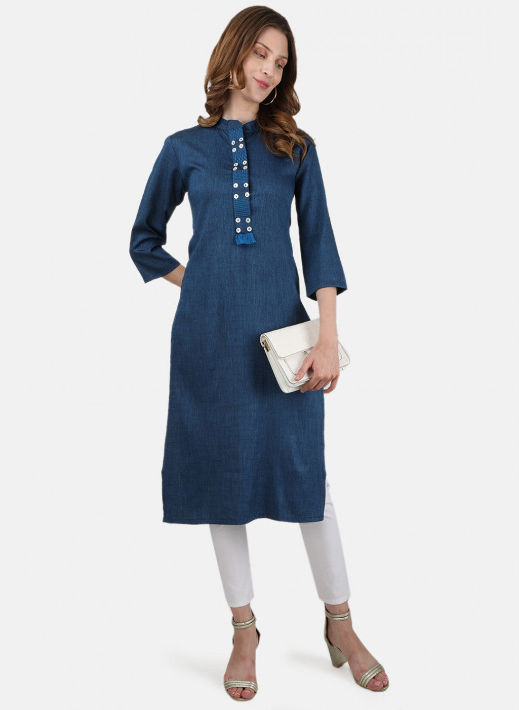 Womens Blue Embroidered Tunic